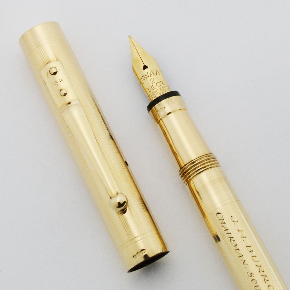 Mabie Todd Swan Fountain Pen 15k Solid Gold over BHR, Fine Flexible
